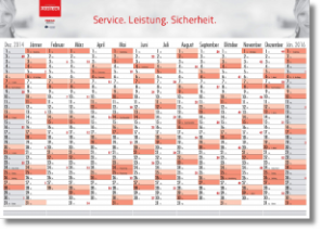 year planner with 14 columns of months for 2015